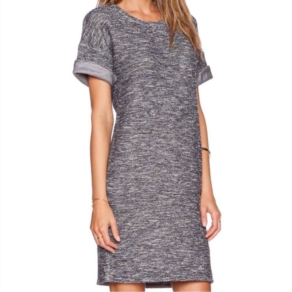 Vince Indigo Blue and Grey Casual Boucle Knit Dress